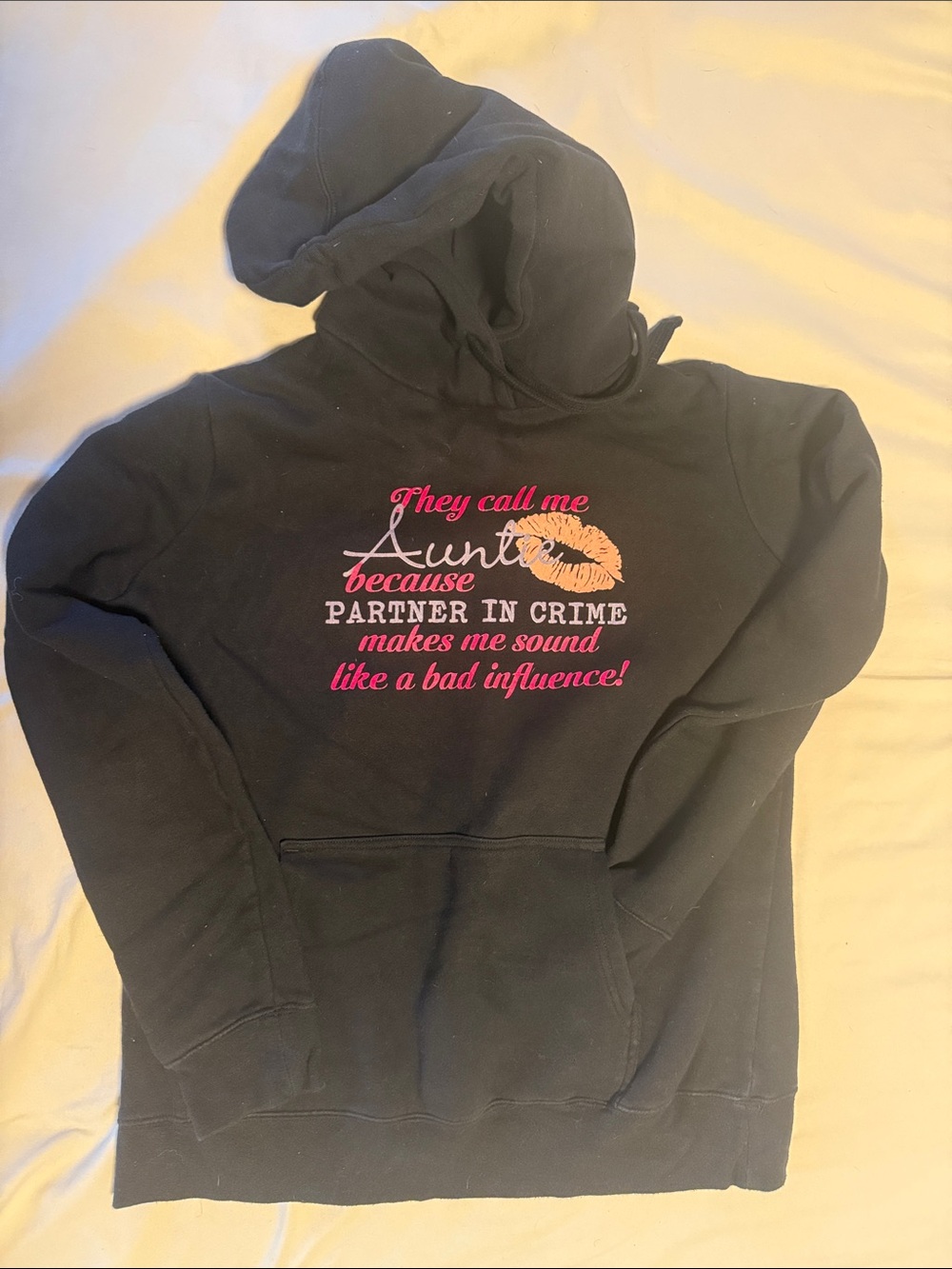 Black Hoodie Sweatshirt with Pink & Gold Lip Graphic